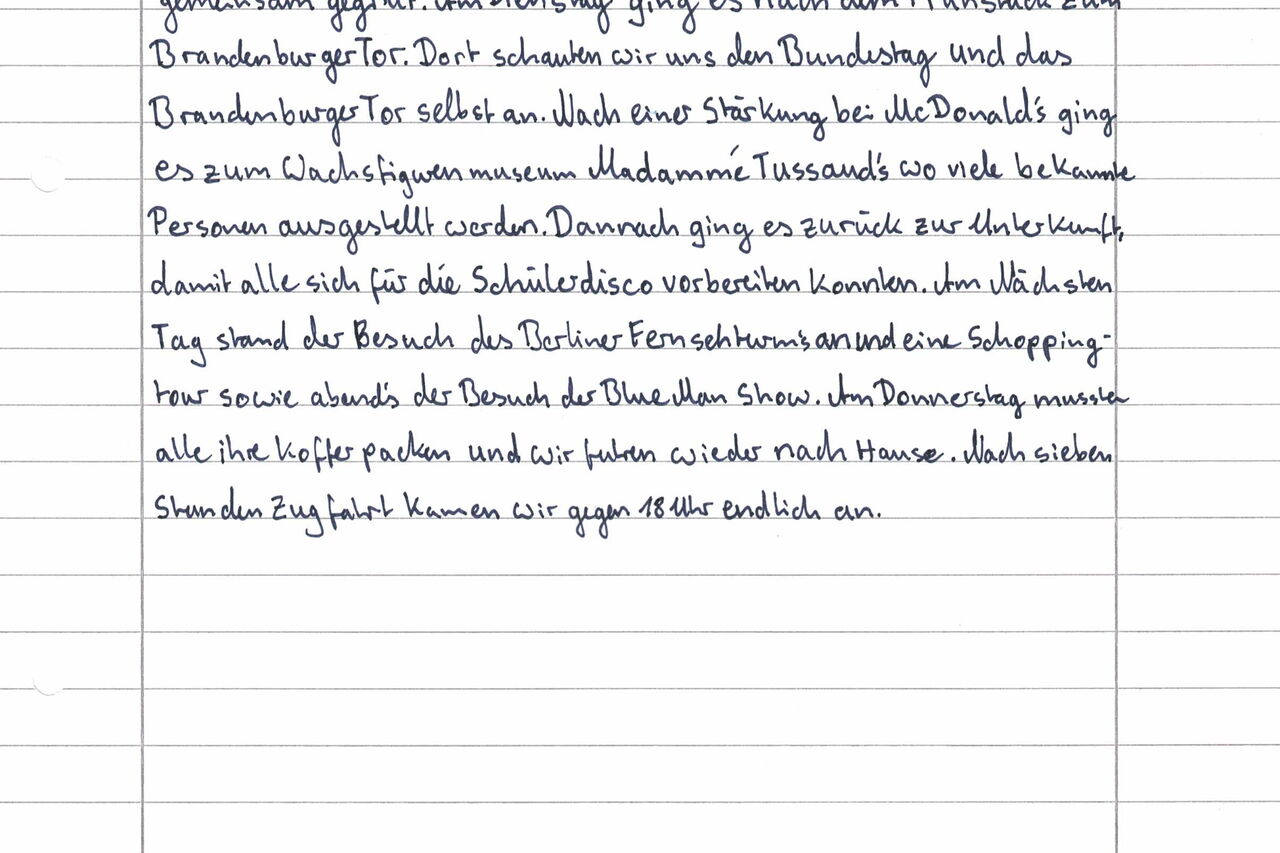 Klassenfahrt nach Berlin, Klasse 9
